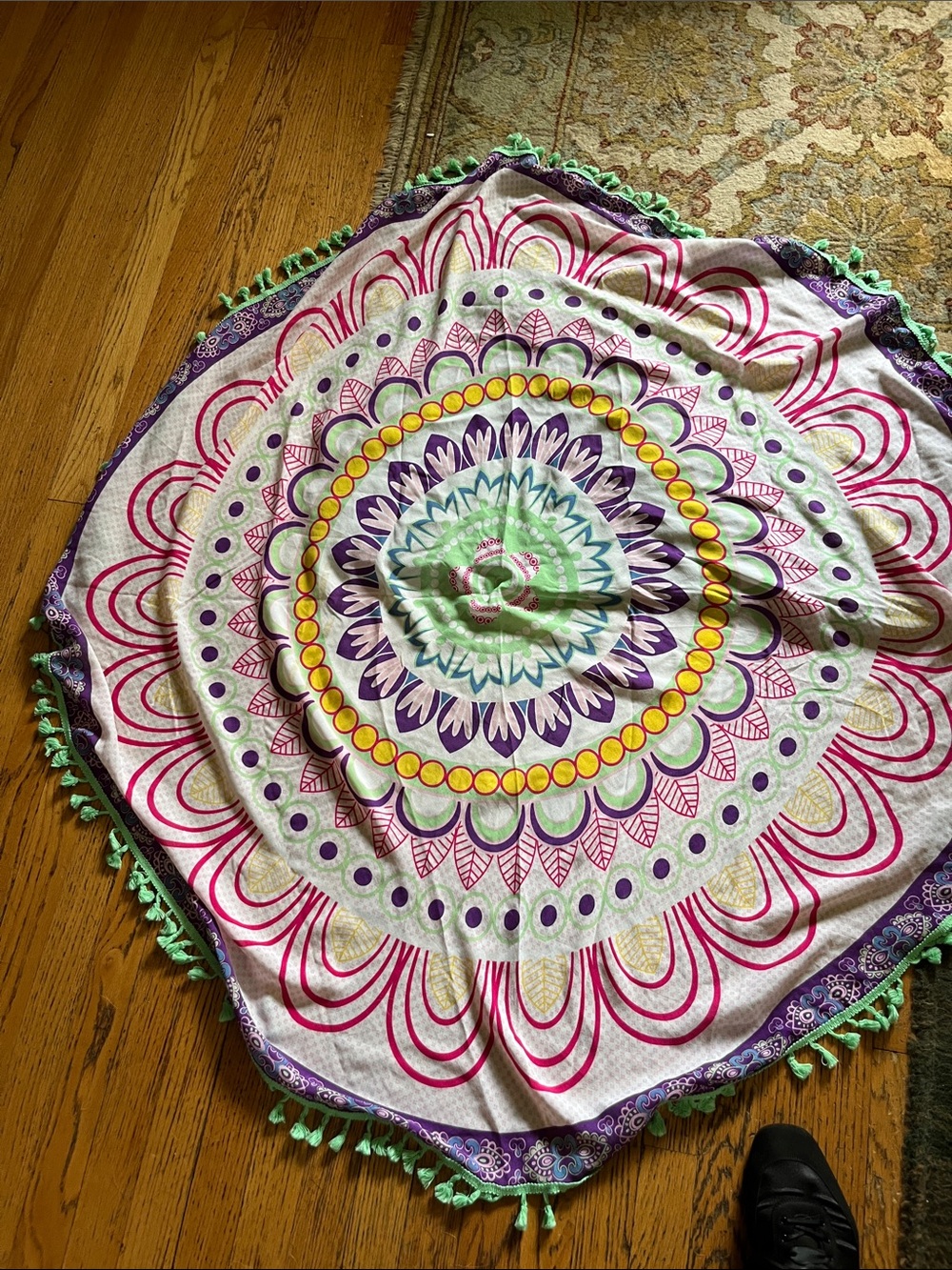 Mudd Round Floral Mandala Scarf in Pink, Purple, Yellow, Green